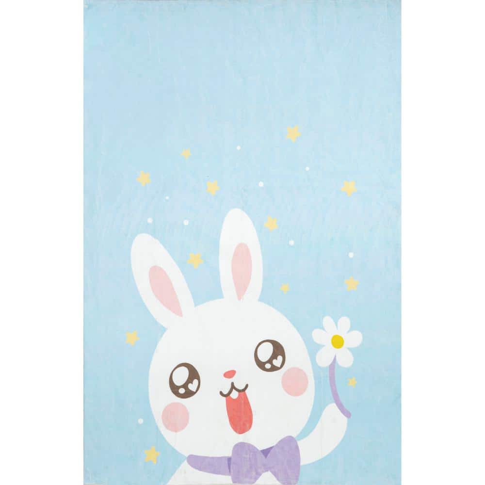 Aloisia Bunny Machine Washable Area Rug Blue 4' ft. x 6' ft. Area Rug price history on PriceWatchPro