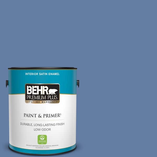 BEHR PREMIUM PLUS 1 gal. #600D-6 Blueberry Patch Satin Enamel Low Odor Interior Paint & Primer