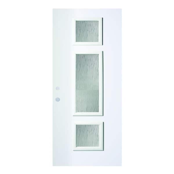 Stanley Doors 32 in. x 80 in. Marjorie Grain 3 Lite Painted White Right-Hand Inswing Steel Prehung Front Door