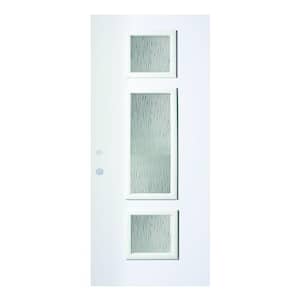 36 in. x 80 in. Marjorie Grain 3 Lite Painted White Right-Hand Inswing Steel Prehung Front Door
