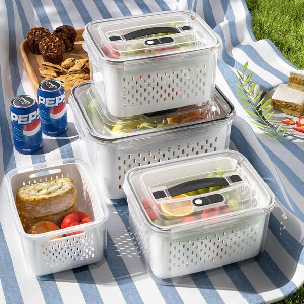 3 Pack Airtight Food Storage Containers with Vented Lids, Handles, BPA-Free, Keeps Fruits Vegetables Fresh Set