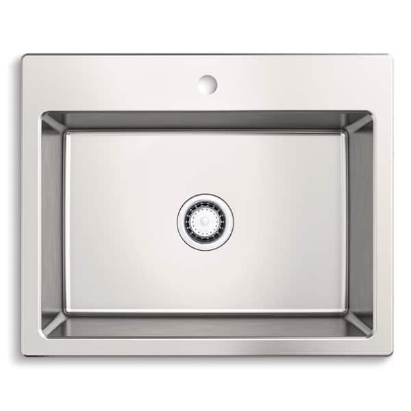 Cursiva Stainless Steel 27 in. Single Bowl Top-Mount/Undermount Kitchen Sink