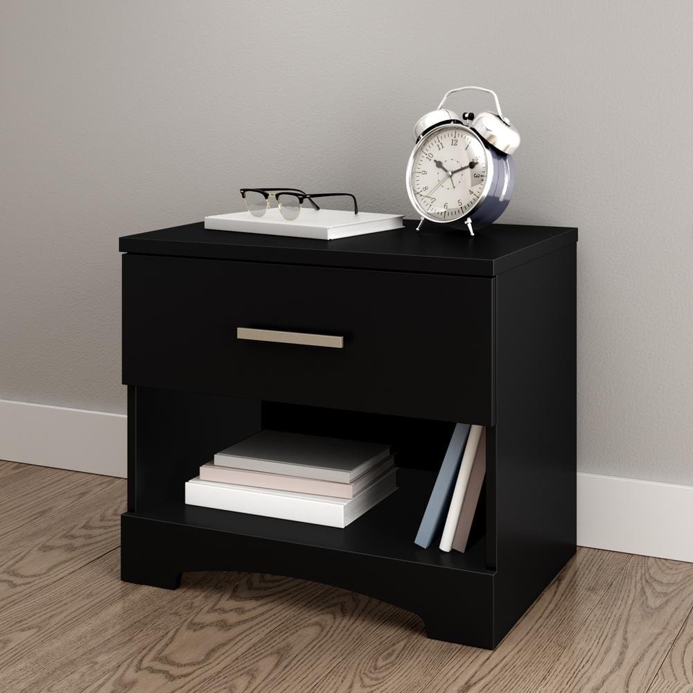 Gramercy Pure Black Modern 1-Drawer Nightstand with Open Shelf