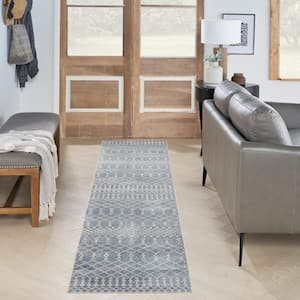 Astra Machine Washable Blue 2 ft. x 10 ft. Moroccan Transitional Runner Area Rug