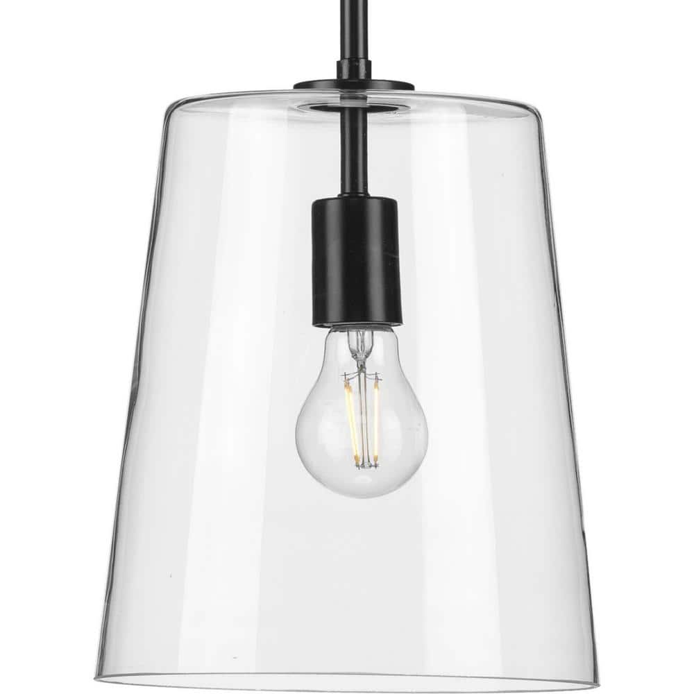 Clarion 9" Matte Black and Clear Glass Coastal Pendant Light