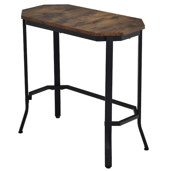 Costway 25.5 in. Brown Narrow Wood Side Sofa End Table Stable Steel Frame for Living Room Bedroom