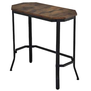 25.5 in. Brown Narrow Wood Side Sofa End Table Stable Steel Frame for Living Room Bedroom