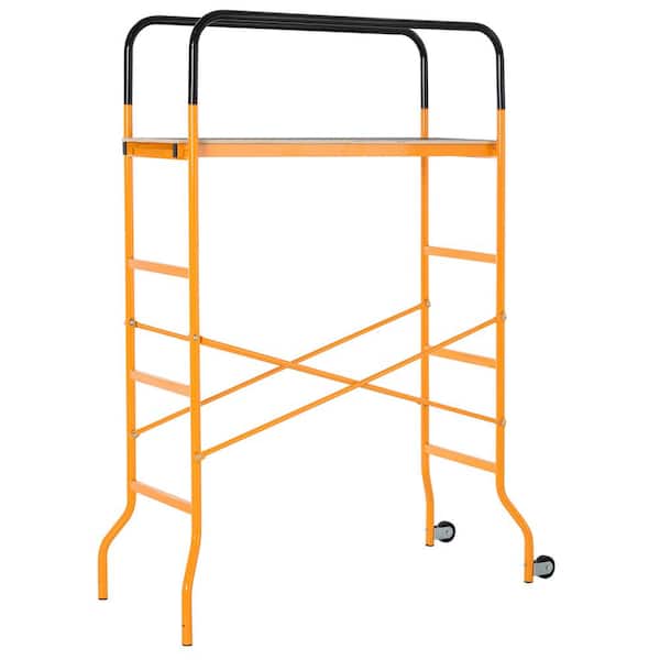 HOMCOM 45.25 in. x 22.5 in. 4-Step Steel Scaffold 2 Wheels Free Moving for Indoor and Outdoor Anti-Skid, 440 lbs. Capacity