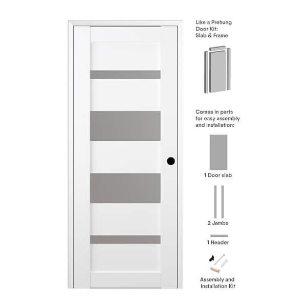 Belldinni Mirella 24 in. x 80 in. Left-Hand Frosted Glass Solid Core Bianco Noble Wood Composite Single Prehung Interior Door