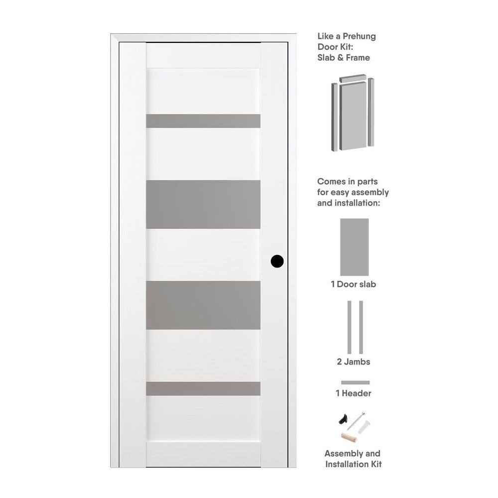 "18"" x 84"" Mirella Left-Hand Solid Core 5-Lite Frosted Glass Bianco Noble Wood Composite Single Prehung Interior Door" price history on PriceWatchPro