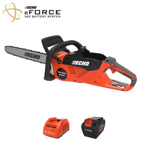 ECHO eFORCE 18 in. 56V Cordless Electric Battery Brushless Rear Handle  Chainsaw Kit with 5.0Ah Battery and Charger DCS-5000-18C2 - The Home Depot