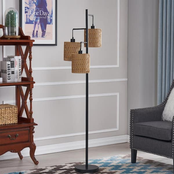 Maxax New York 65 in. H Black Farmhouse Tree Floor Lamp with 3