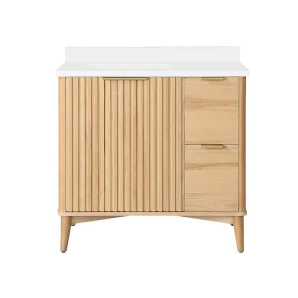 Gabi 36 in. Single Sink Rustic Ash Bath Vanity with White Engineered Stone Top (Assembled)
