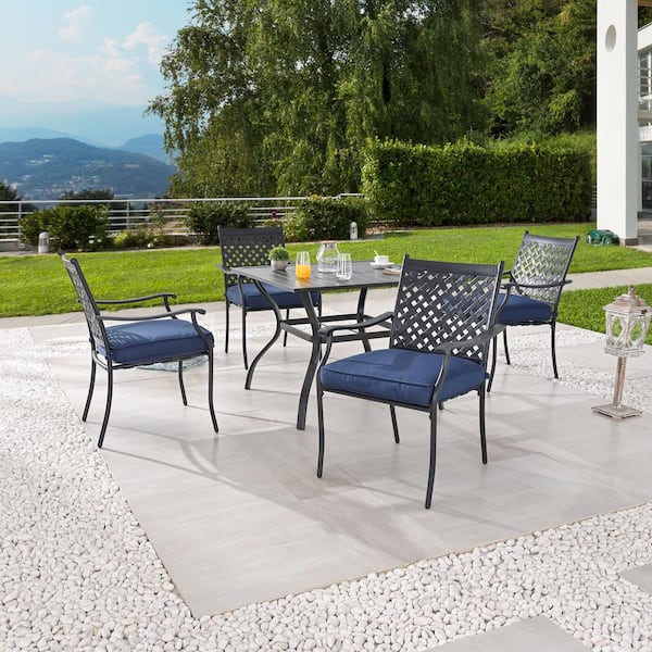 TOP SPACE 5-Piece Metal Square Dining Set Chairs Table Sets wtih Cushion