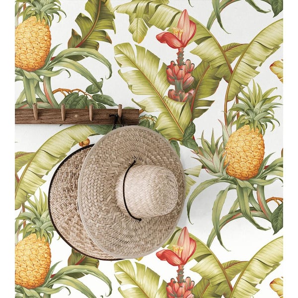 56 sq. ft. Off-White Pineapple Floral Unpasted Paper Wallpaper Roll