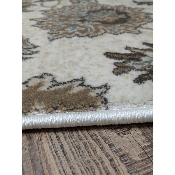 Pisa Bone 5 ft. Round Traditional Floral Area Rug