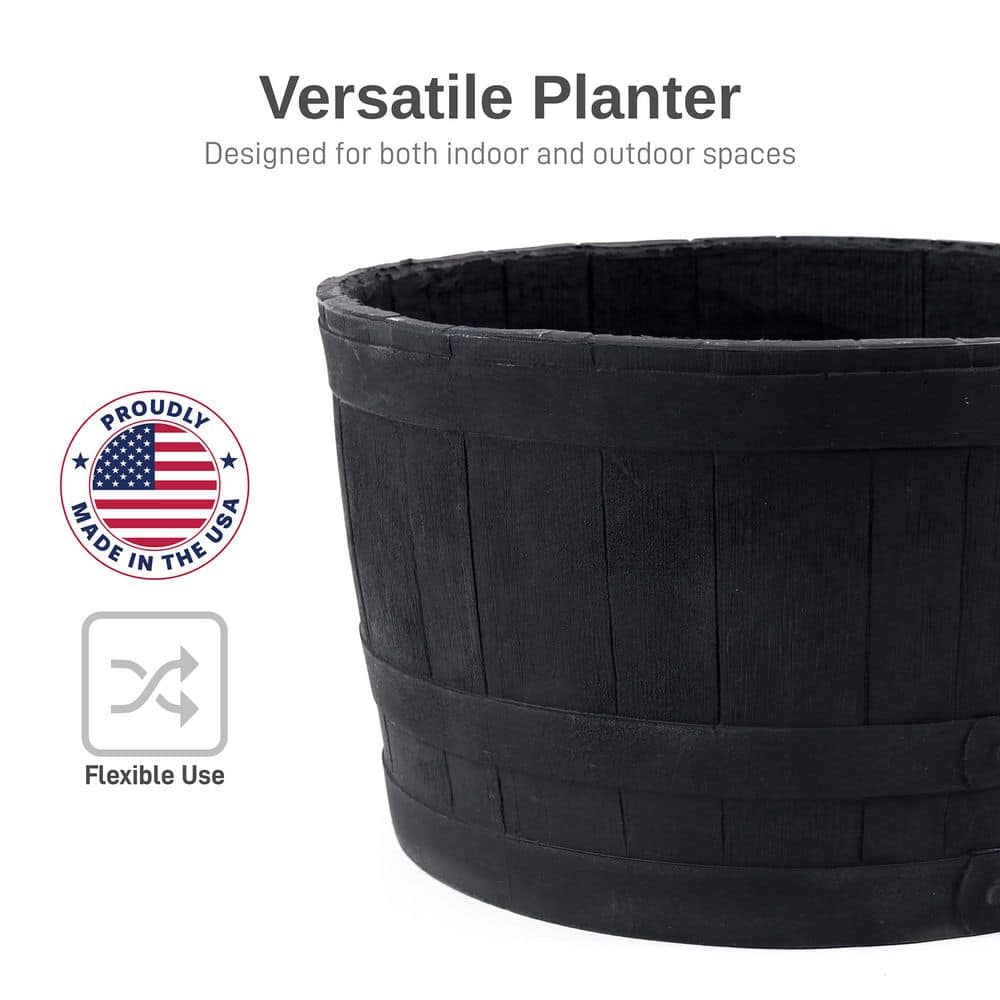 Black Polyethylene Whiskey Barrel Planter for Indoor/Outdoor Use