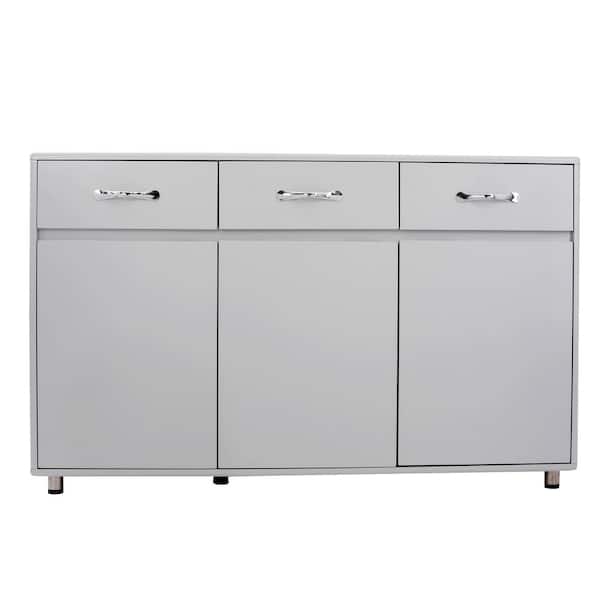 Unbranded Modern 52.36 in. W x 15.75 in. D x 32.09 in. H Gray Linen Cabinet with 3 Doors for Bathroom, Kitchen, Living Room