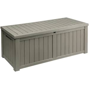 120 Gal. Outdoor Patio Deck Box, Large Weatherproof Resin Storage Box, Light Brown