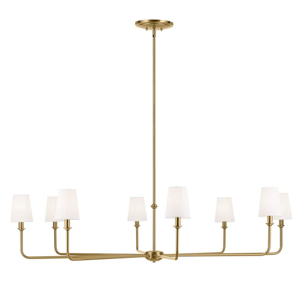 Brushed Brass 8-Light Chandelier with White Tapered Shades
