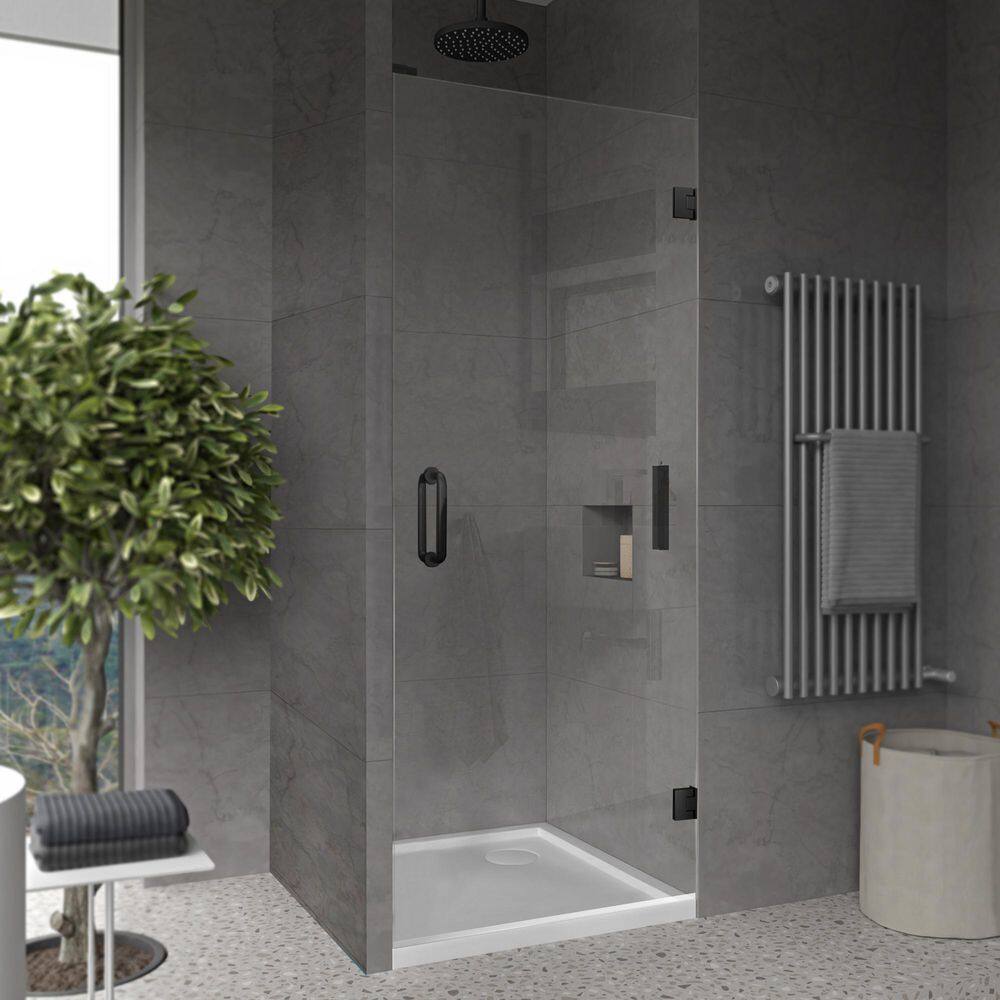 Matte Black Frameless Pivot Shower Door with Clear Glass