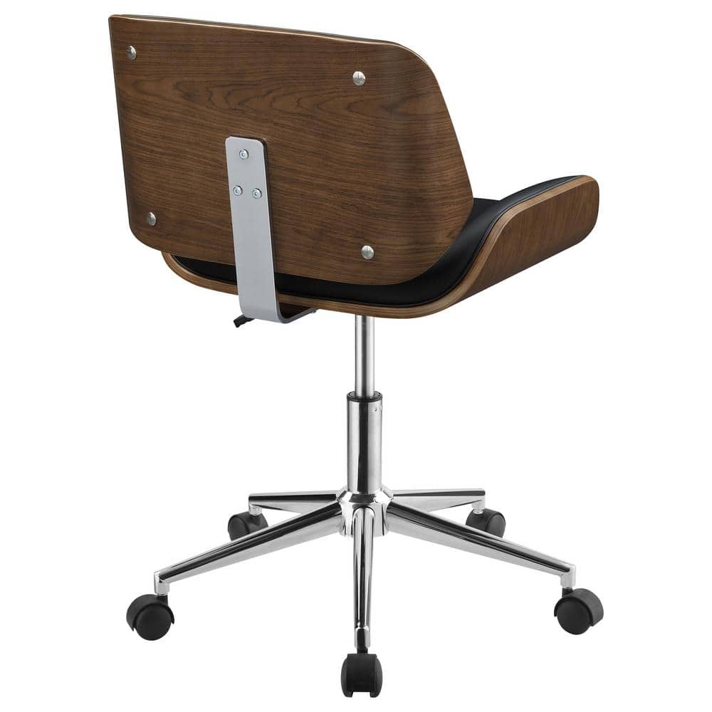 Black Leather Swivel Armless Desk Chair with Metal Base