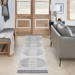Astra Machine Washable Ivory Blue 2 ft. x 10 ft. Linear Contemporary Kitchen Runner Area Rug
