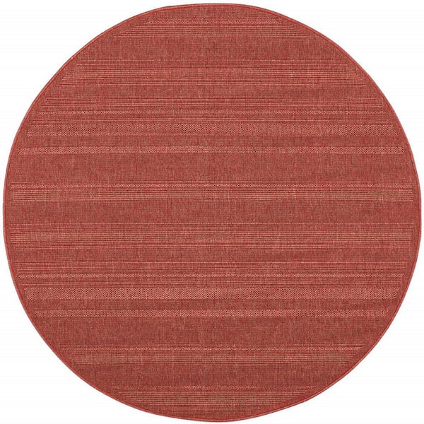 Red 8 ft. x 8 ft. Loomed Polypropylene Round Indoor/Outdoor Area Rug