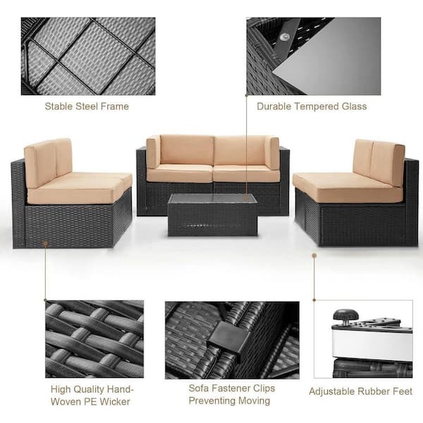 ガーデンファニチャー R Black 7-Piece Wicker Outdoor Sectional Set, All Weather Patio