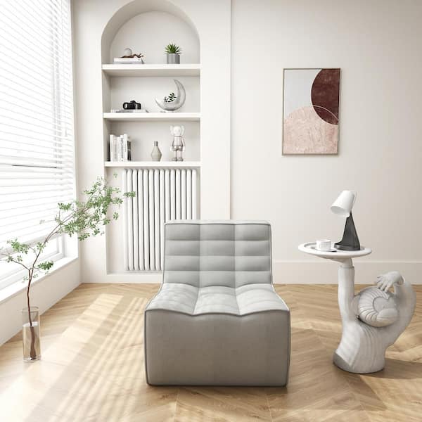 27.5 in. Armless Linen Modular Straight Sofa Fireside Lazy Floor Couch Chair for Living Room, Apartment in Gray