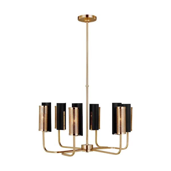 Generation Lighting Cyd 6-Light Satin Brass Transitional Dimmable Indoor/Outdoor Chandelier with Mesh Metal Shades