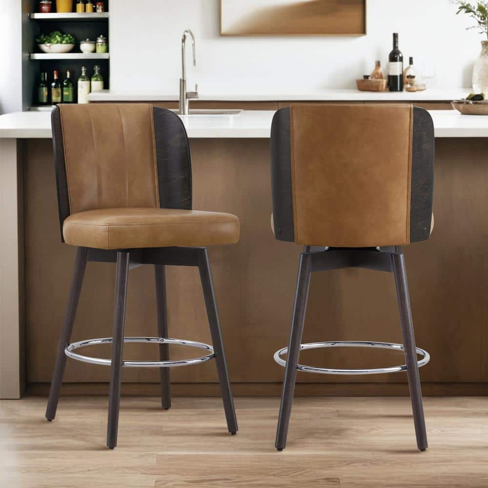 Spruce & Spring Lysander 26.4 in. Camel Swivel Counter Height Bar Stool ...