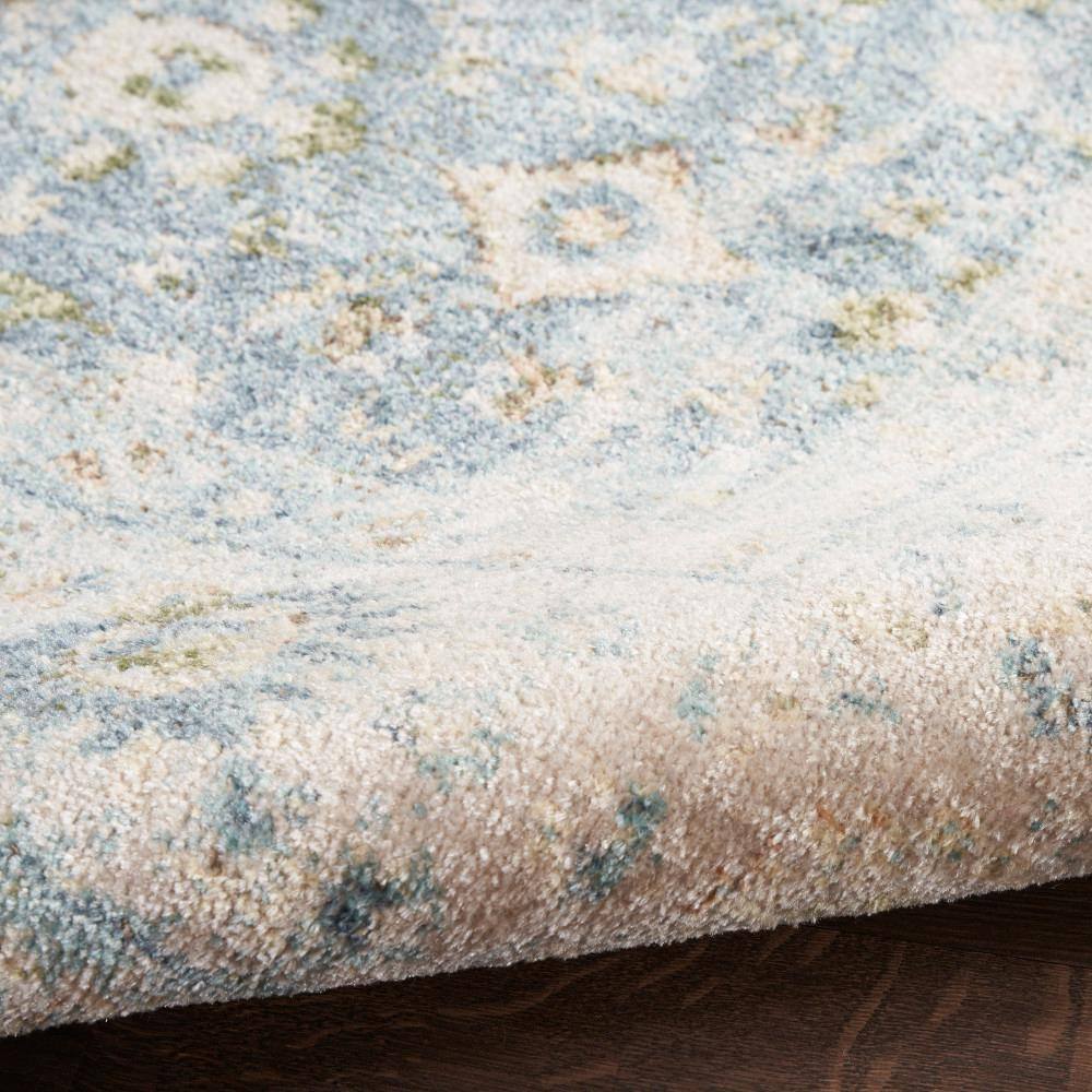 Teal Beige Floral Synthetic Washable Rectangular Area Rug 5' x 7'