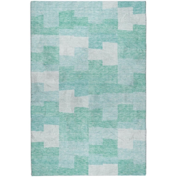 Dream Shag Premium Machine Washable Abstract ADS659 Teal 5 ft. x 7 ft. 6 in. Area Rug