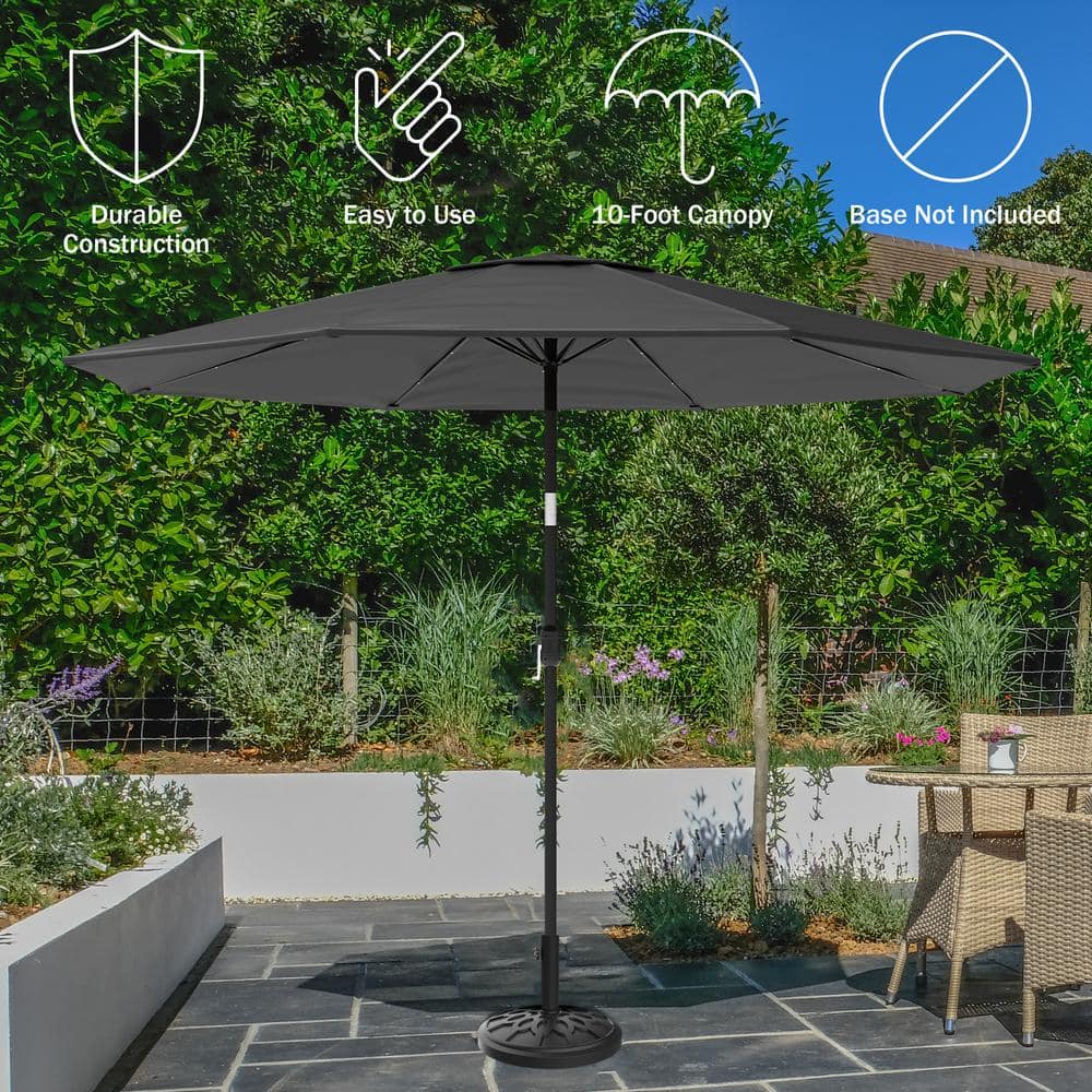 Gray 10-Foot Steel Patio Umbrella with Solar LED Lights