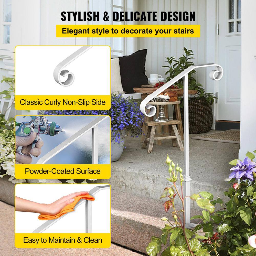 Matte White Wrought Iron Single Post Handrail for 1-2 Steps