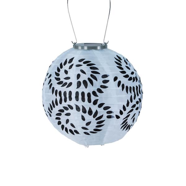 ALLSOP Glow 10 in. Black and White Round Integrated LED Hanging Outdoor Nylon Solar Lantern