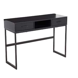 Franklin 15.5 in. Black Wood and Black Metal Rectangle Console Table with Drawers