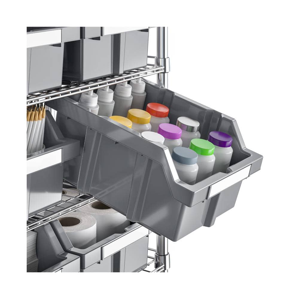 Gray 7-Tier Steel Wire Shelving Unit with 12 Bins