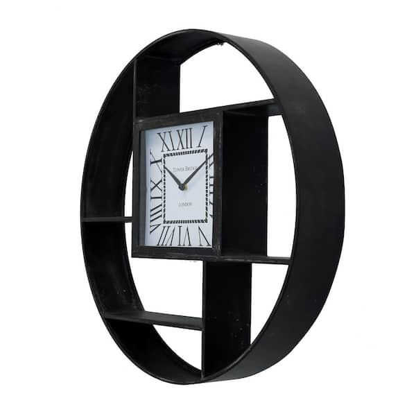 Yosemite Home Decor Circular 27D Shelf Wall Clock in Distressed Black  5140050 - The Home Depot