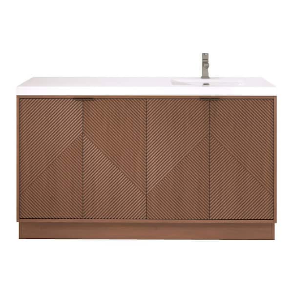Mason 59 in. W x 20 in. D x 35 in. H Single Sink Chestnut Brown Bath Vanity with White Acrylic Top Electrical Outlet