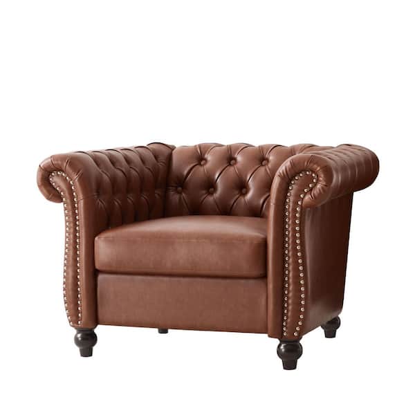 Noble House Silverdale Cognac Brown Faux Leather Club Chair with