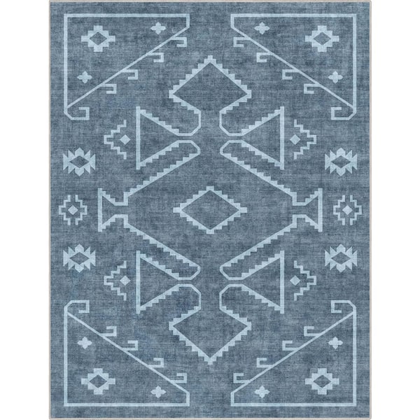 Blue 9 ft. 10 in. x 13 ft. Apollo Bottineau Distressed Southwestern Area Rug