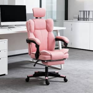 Faux Leather Seat Reclining Ergonomic Office Chair Game Chair in Pink with Liftable Headrest, Footrest
