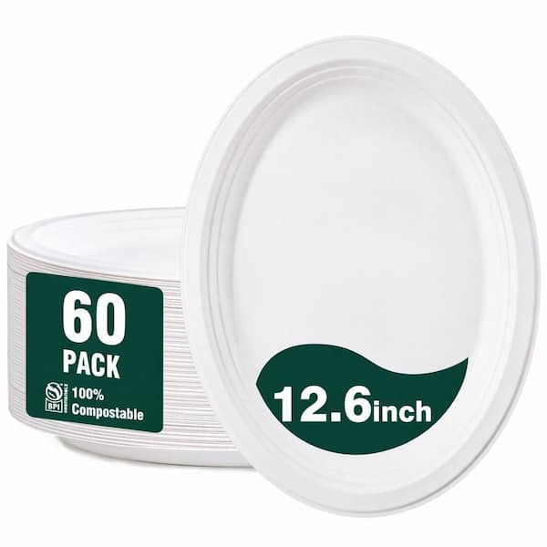 12 in. White Natural Disposable Compostable Paper Plate Disposable Tableware Product Type (60 Per Case)