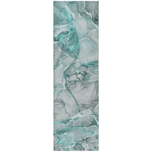Dream Shag Premium Machine Washable Abstract ADS519 Teal 2 ft. x 7 ft. Runner Rug
