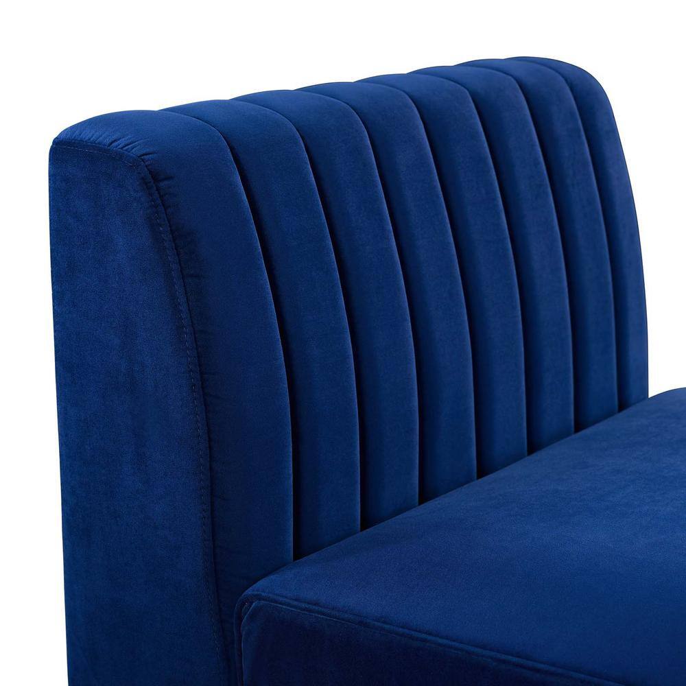 Navy Blue Velvet Wood Armless Chair with Gold Metal Legs