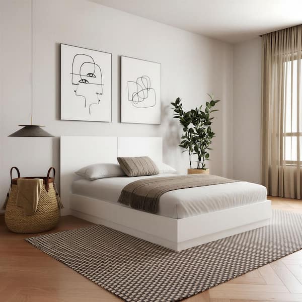 Nexera Milano White Wood Frame King Size Platform Bed with