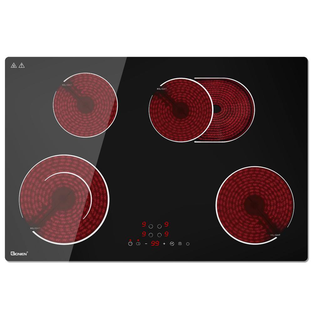 LD 30 in. 4 Elements Radiant Electric Cooktop in Black with Flexible Ring, 7200-Watt Built in Electric Stove Touch Panel