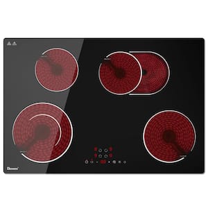 LD 30 in. 4 Elements Radiant Electric Cooktop in Black with Flexible Ring 7200-Watt Built in Electric Stove Touch Panel